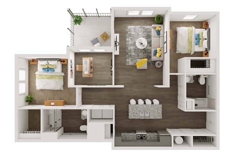 Floor plan for 2 beds, 2 baths, 1294 sqft